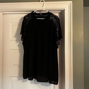 Black sheer short sleeve blouse with lace sleeves from Torrid